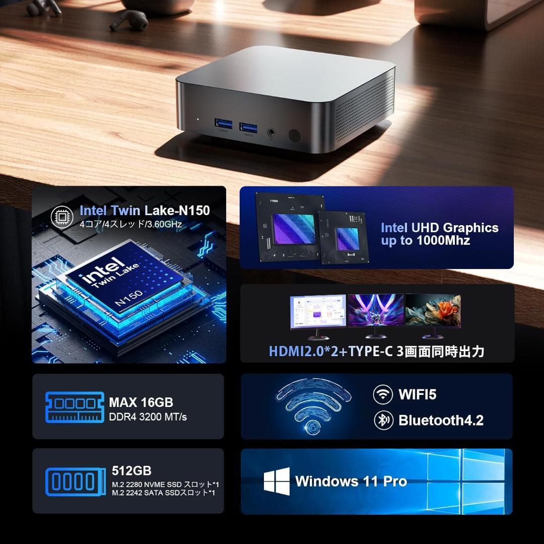 ミニPC 第12世代インテルTwin Lake N150 T9H Win11