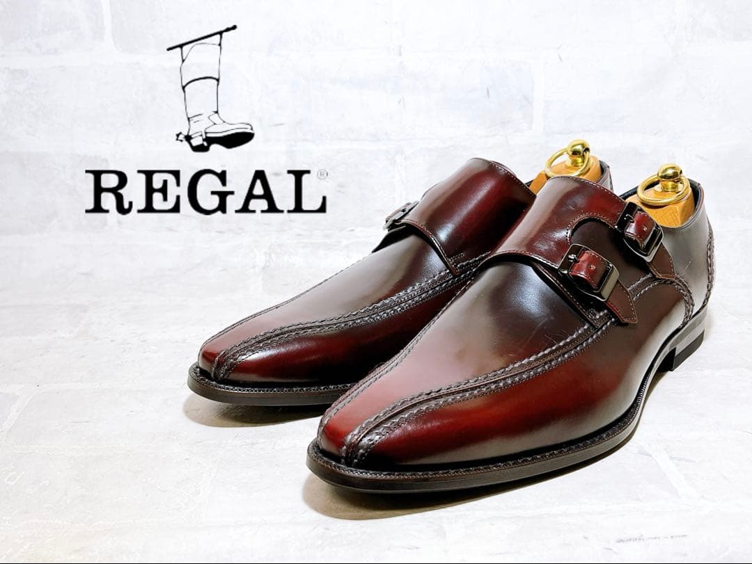 【未使用】REGAL ダブルモンク ビジネスシューズ 本革 ボルドー 26cm