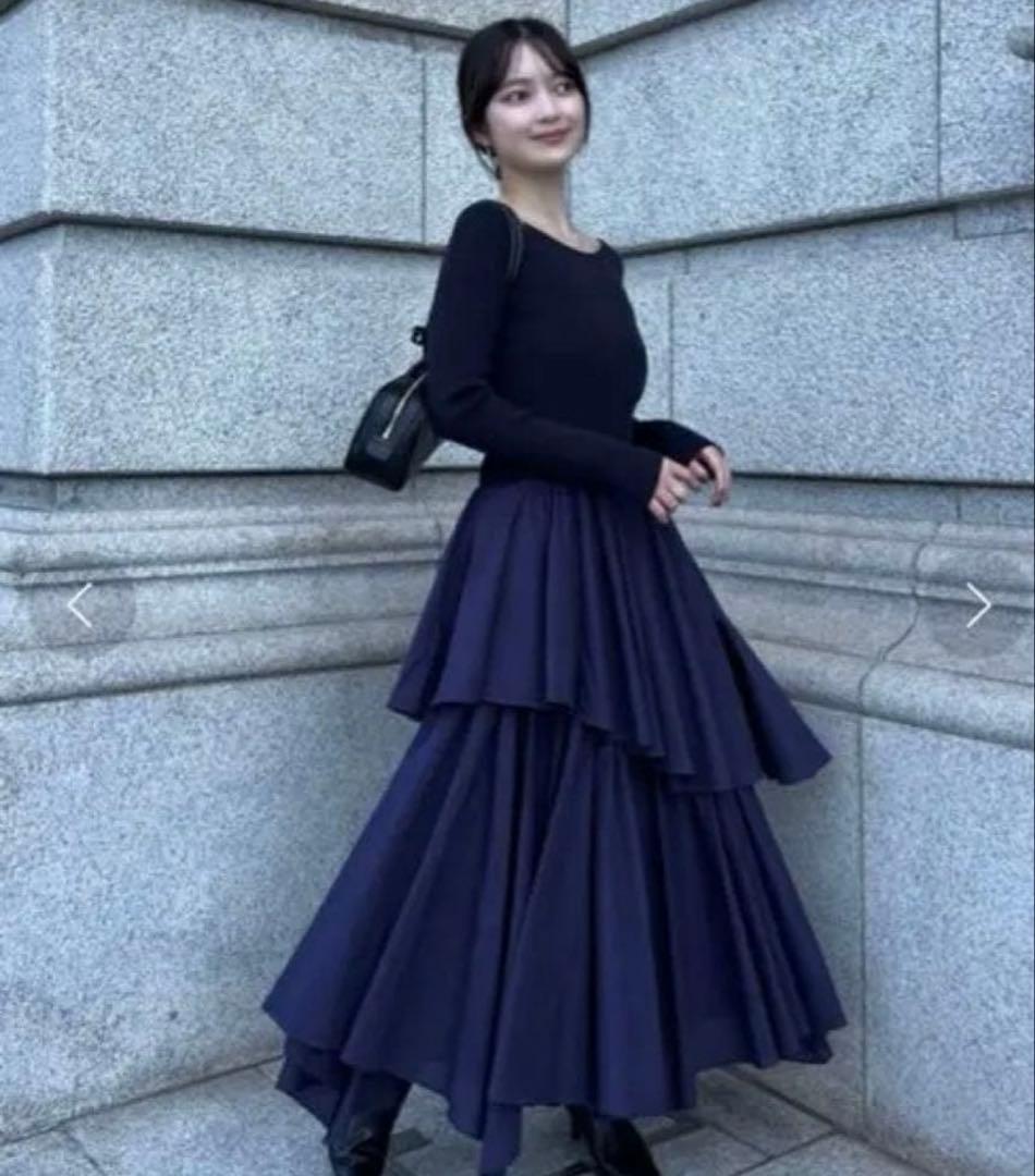 anuansボートネックイレギュラーヘムドッキングニットワンピース