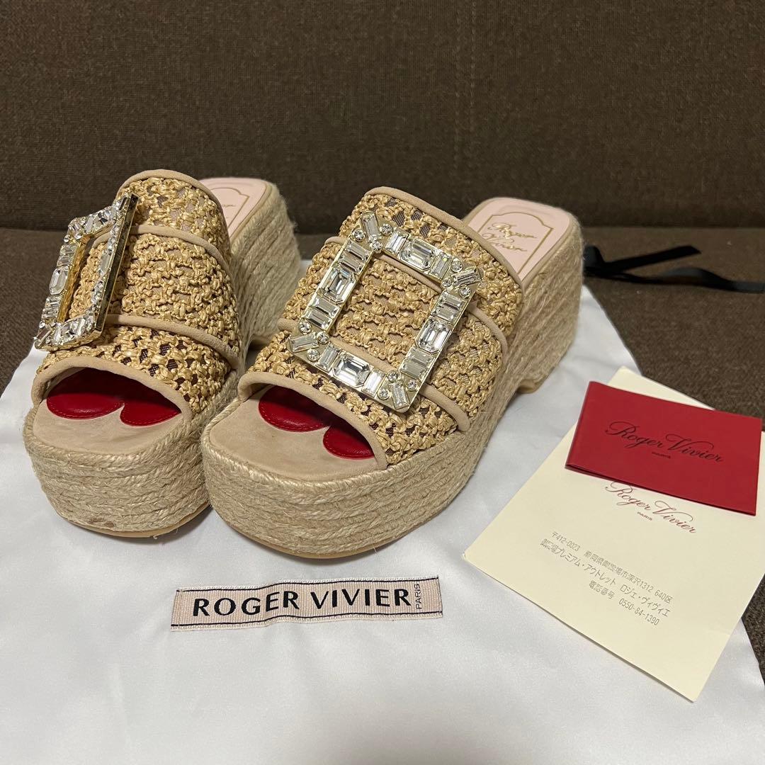 ROGER VIVIER ビジュー付きプラットフォームサンダルミュール布袋付き