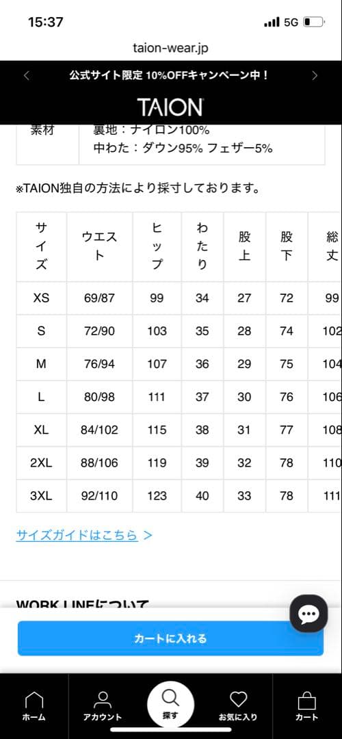 TAION-136PTWK work dawn painter ダウンパンツ