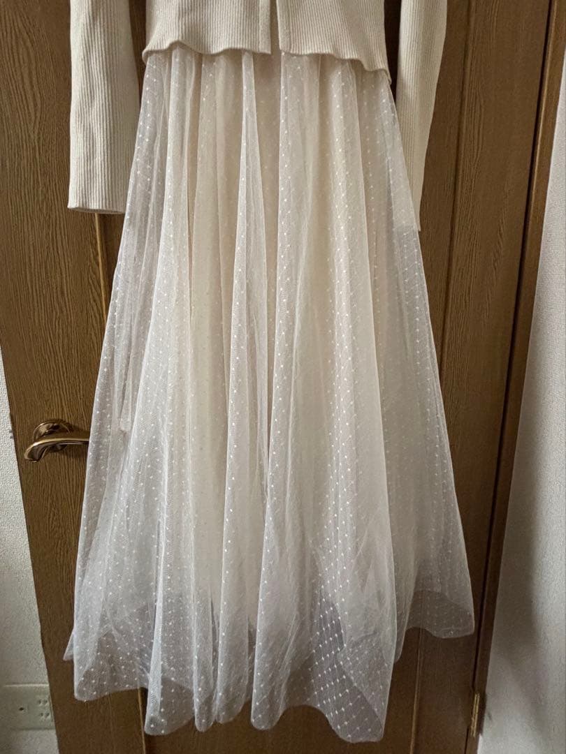 MERCURYDUO ビットニットドットチュールドッキングワンピース