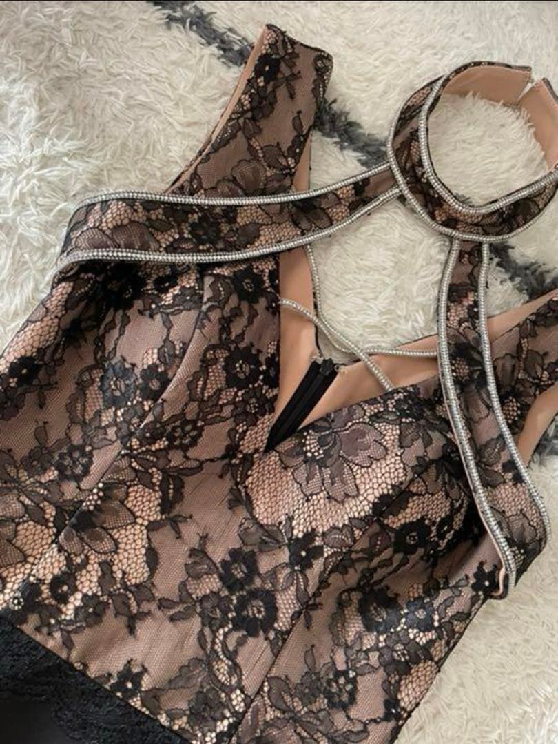 【完売品】 an ナイトドレス キャバドレス ブラック ベージュ レース S