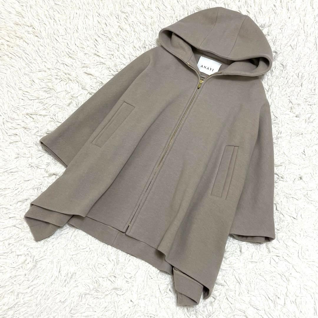 美品 ANAYI アナイ　アッシュクウール　フードポンチョ　ケープ