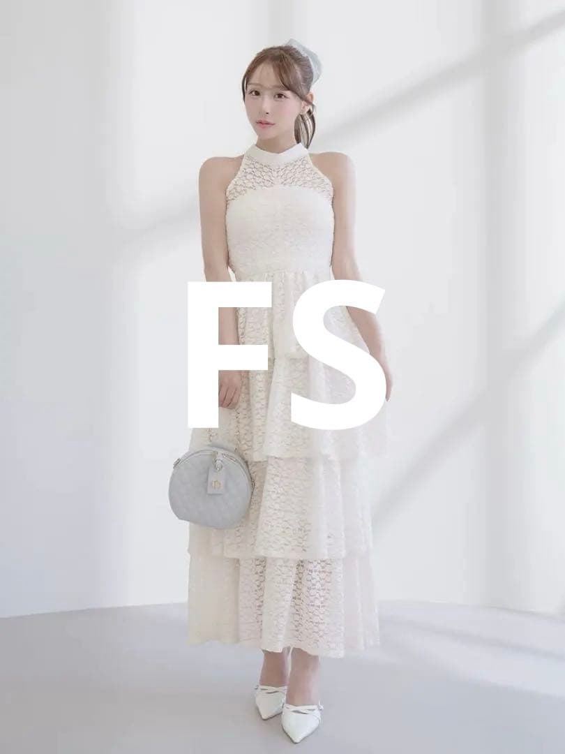 Darich ダーリッチ バックリボンフラワーレースティアードロングドレス 白