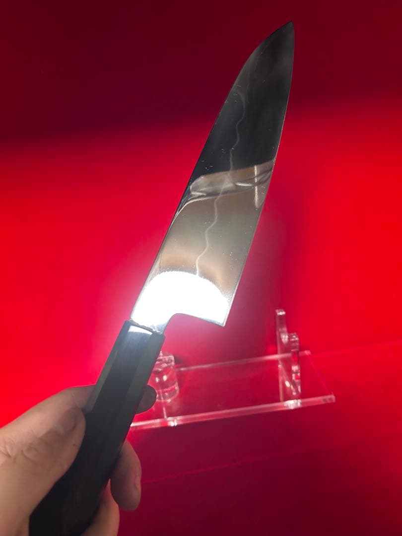 01592 包丁　和牛刀　本焼　スウェーデン鋼刃紋綺麗　鏡面仕上げ　箱付　未使用