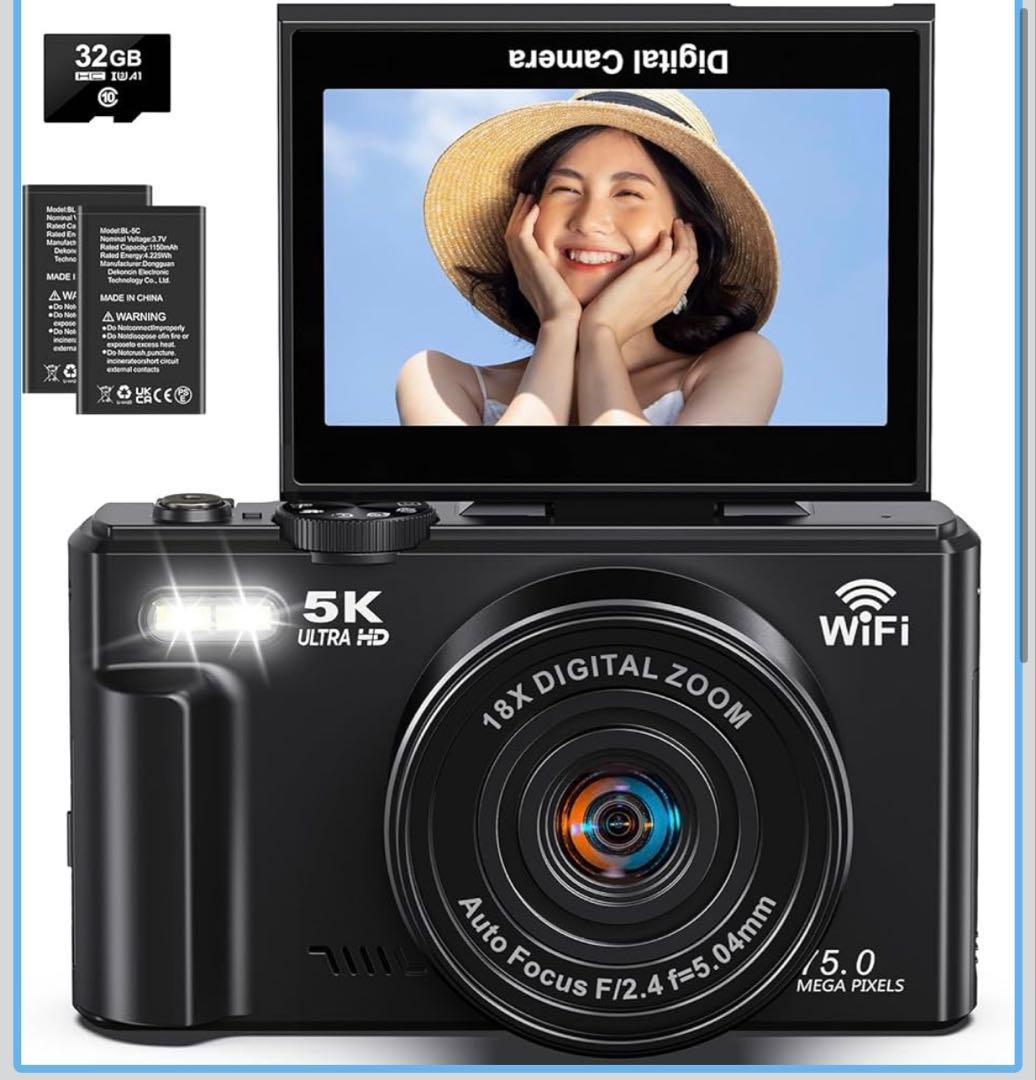 5K UHD デジタルカメラ 75MP Wi-Fi