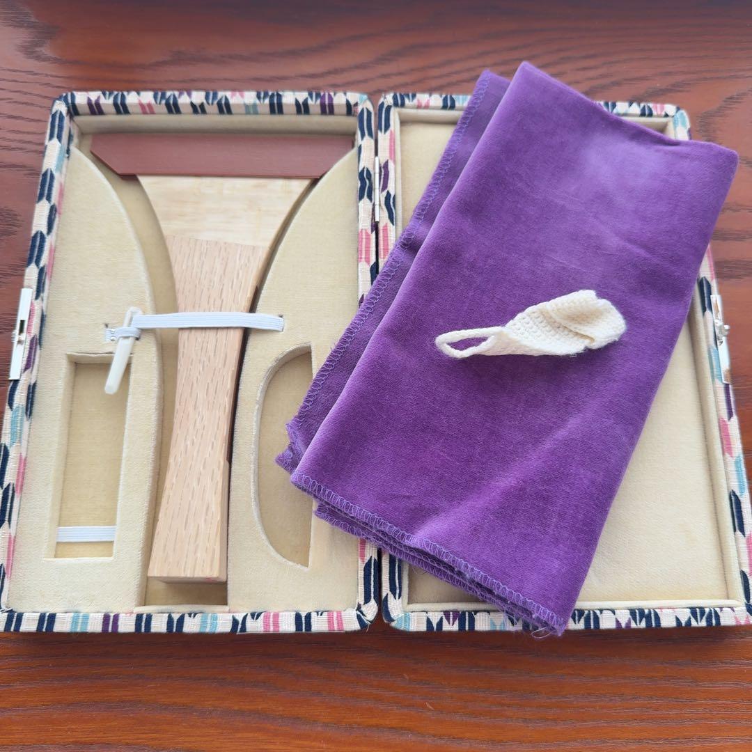 三味線木製バチ&一丁撥入れ&つや布巾&指すりセット（長唄用）