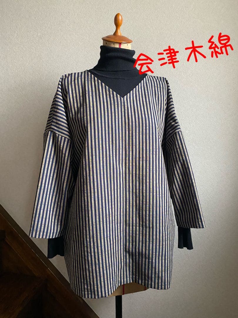 会津木綿　ハンドメイド　ブラウスNo.170