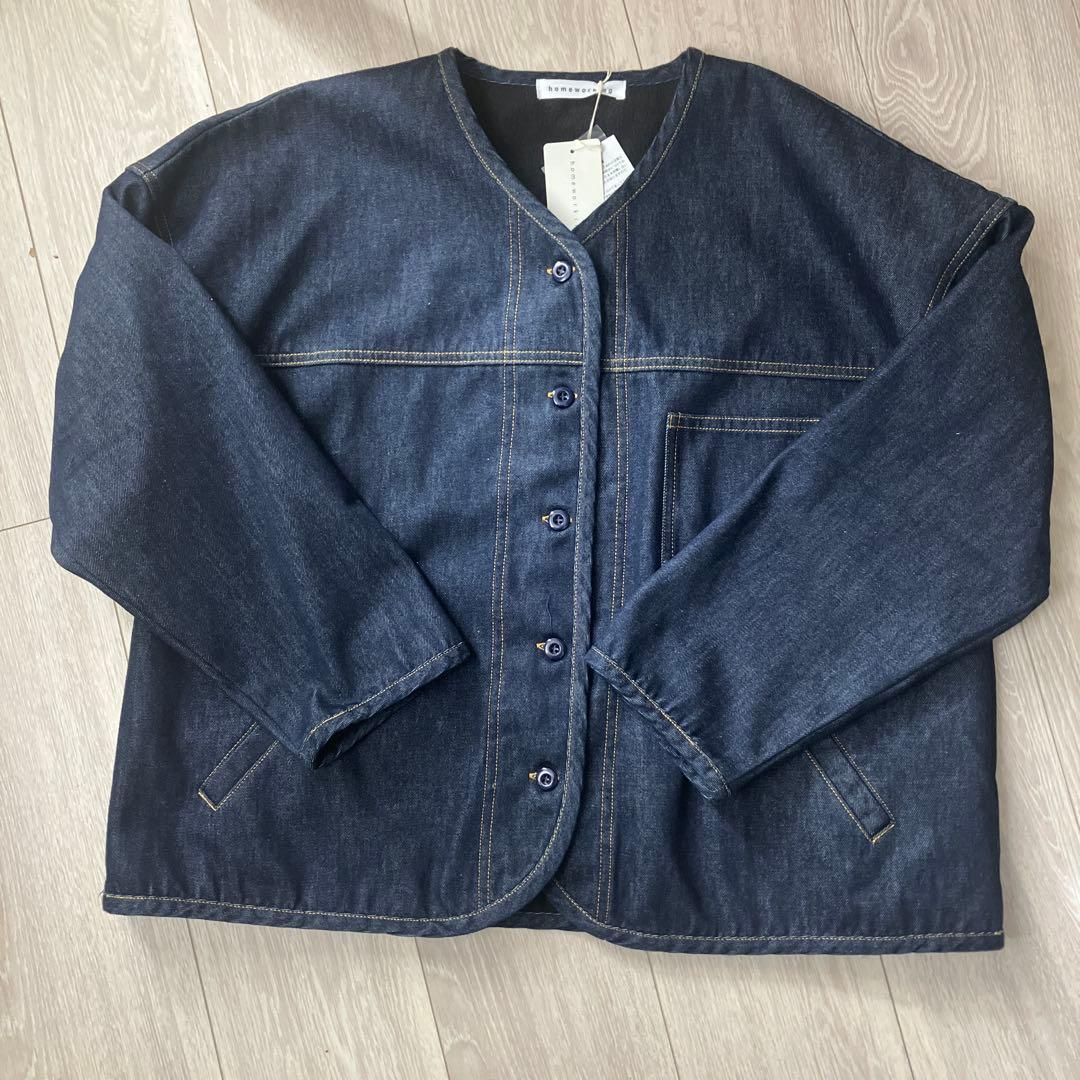 未使用　workingホームワーキング　裏ボアデニムノーカラージャケット