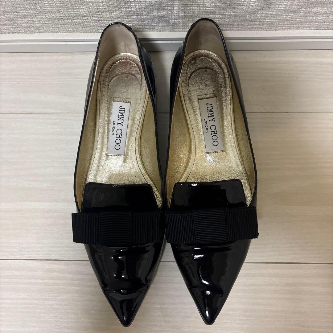 JIMMY CHOO オペラシューズ　フラット　エナメル37.5 ブラック