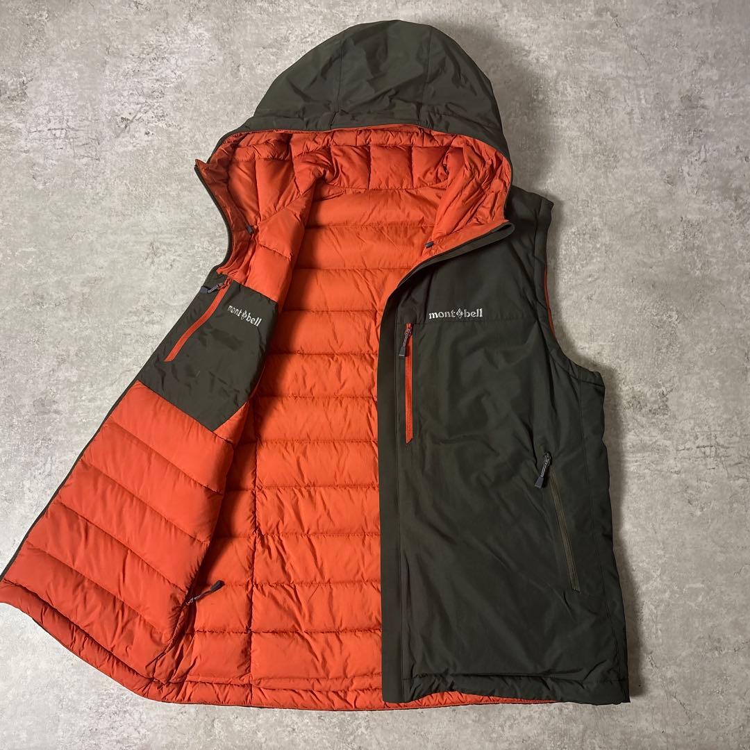 極美品■montbell モンベル【L】リバーシブル ダウンベスト フード