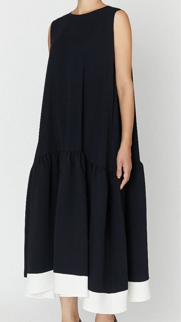 YOKO CHAN ヘムフレアドレス【ネイビー×ホワイト】