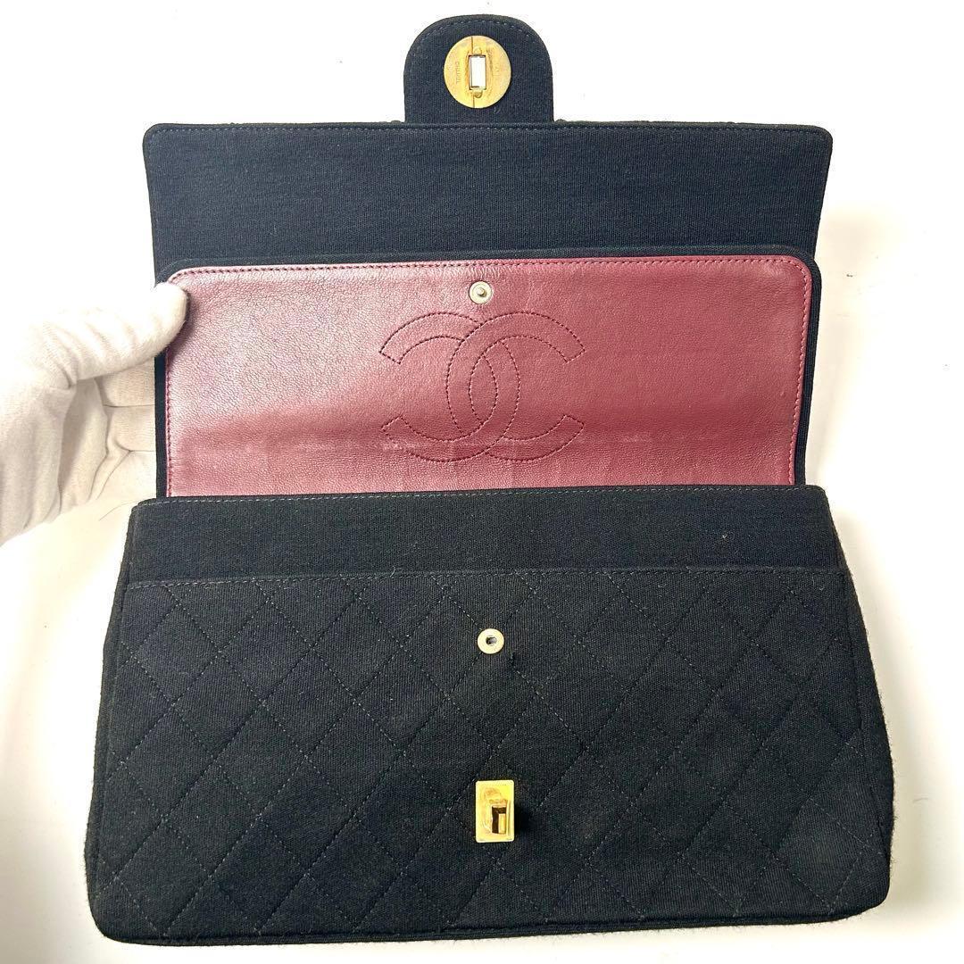 シャネル　マトラッセ コットン　ダブルフラップ　Wチェーン　ショルダーバッグ