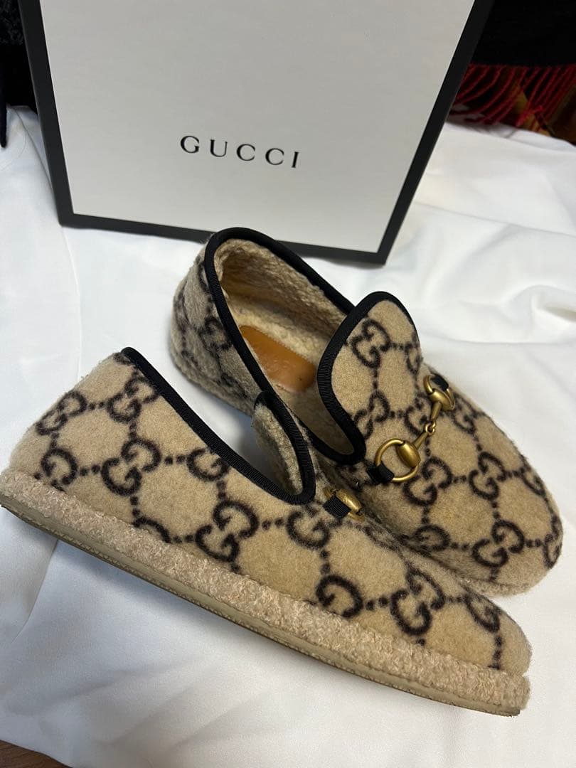 【正規品】GUCCI グッチ　ホースビット　スリッポン　ローファーウールGG柄