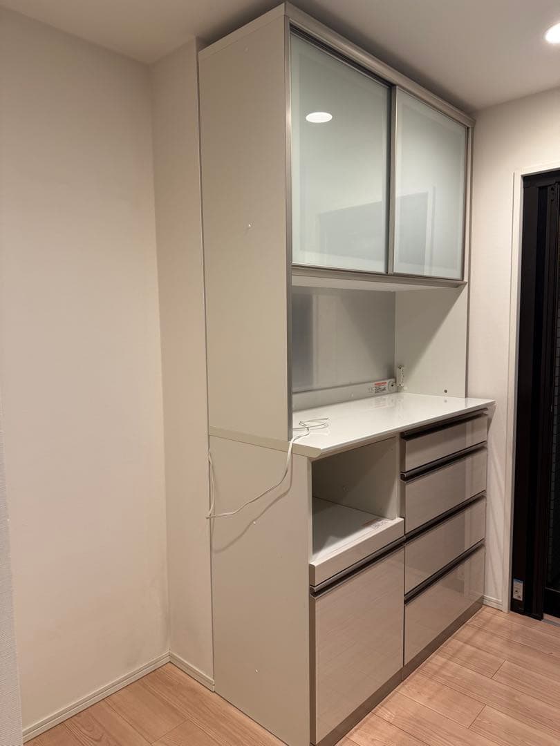 ホワイト 食器棚 ガラス扉 収納　綾野　Ayano 120cm 高さ217cm