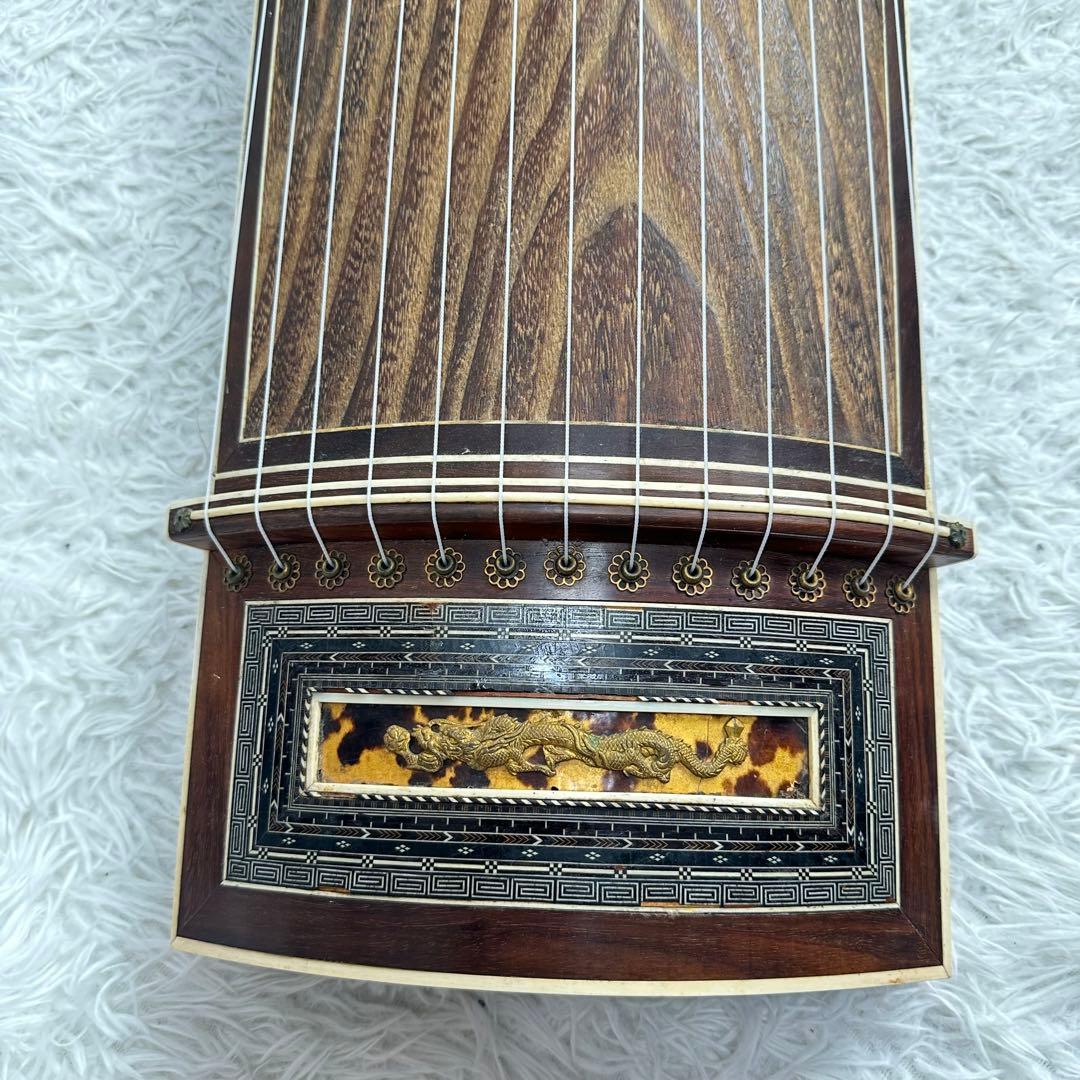 琴　13弦 弦楽器 文化琴 和楽器　龍　金彩　猫足　すだれ掘り