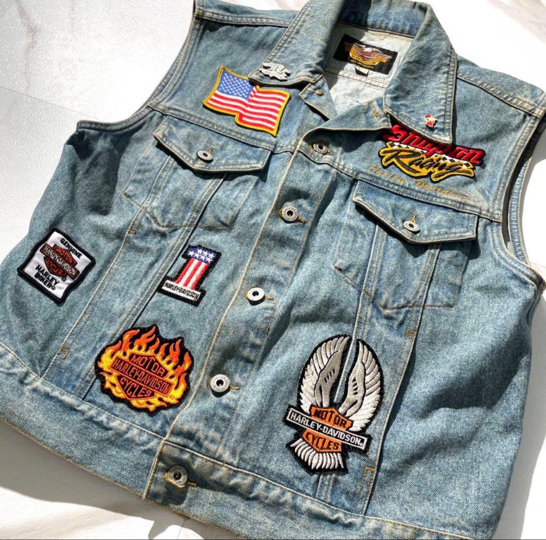 入手困難✨ ハーレーダビッドソン デニム生地 ベスト ワッペン インディゴ