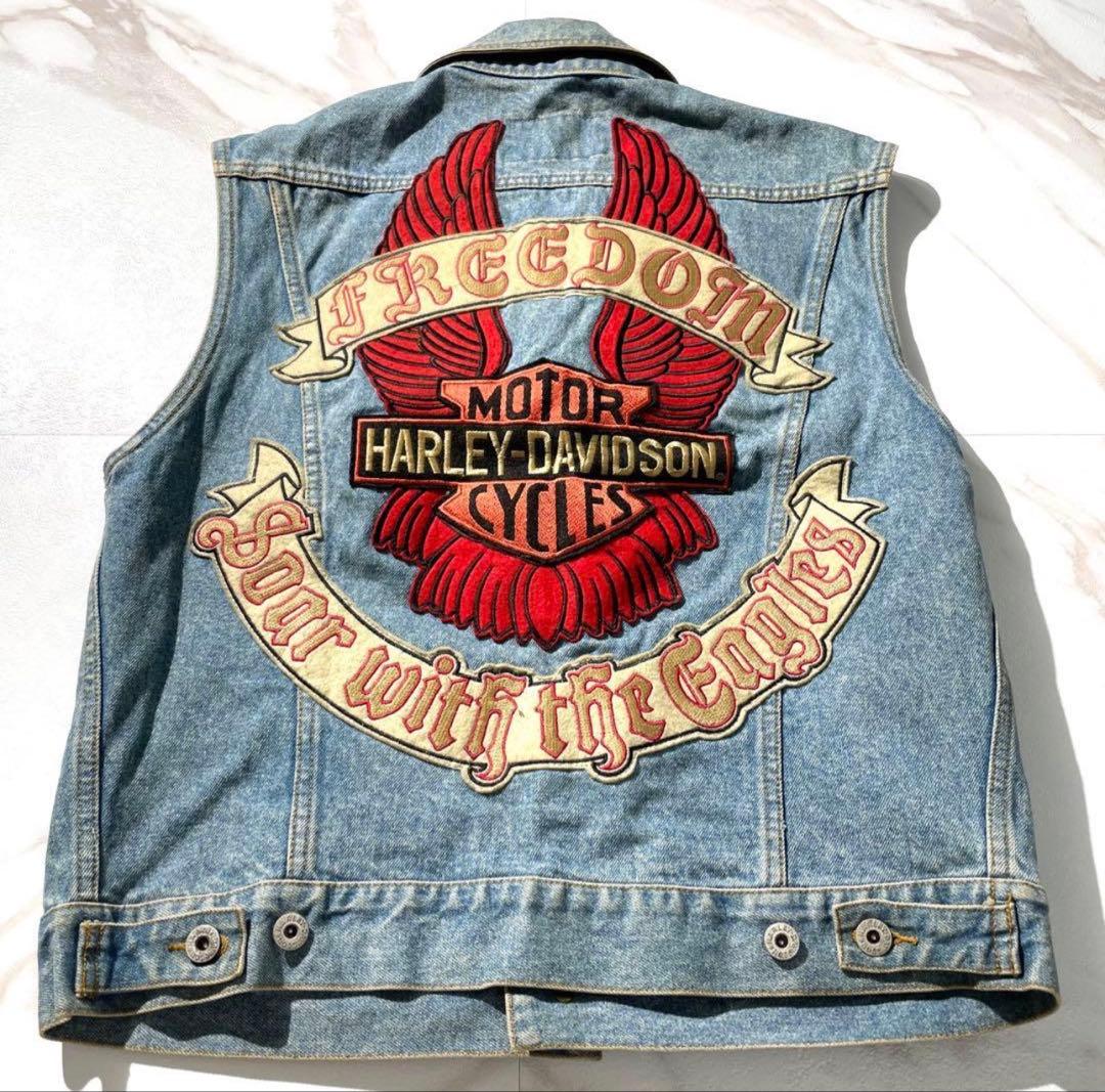 入手困難✨ ハーレーダビッドソン デニム生地 ベスト ワッペン インディゴ