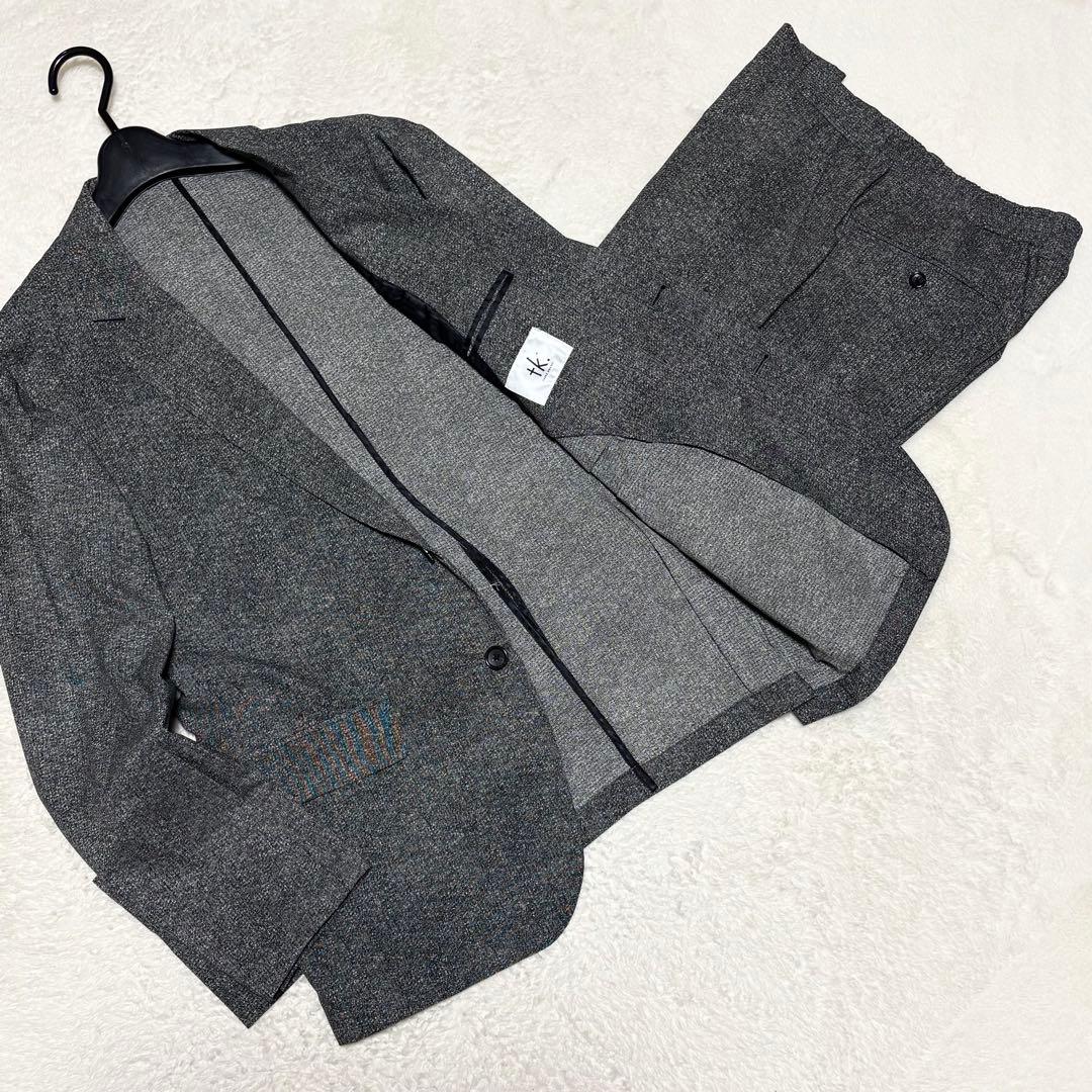 極美品/L タケオキクチ tk セットアップ ストレッチ 洗えるスーツ グレー
