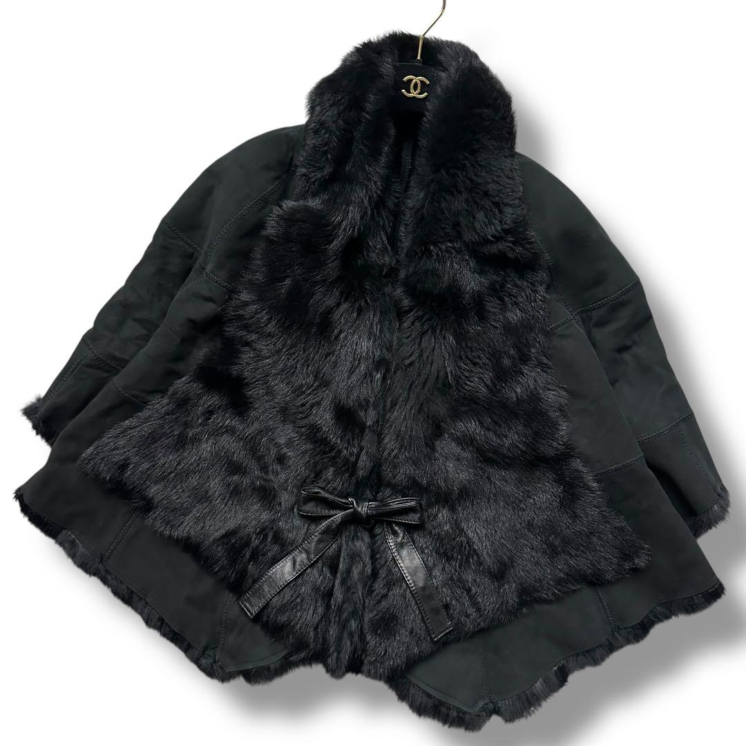 希少 グレースクラス リアルファー ポンチョ ラムファー ラビット 羊革 毛皮