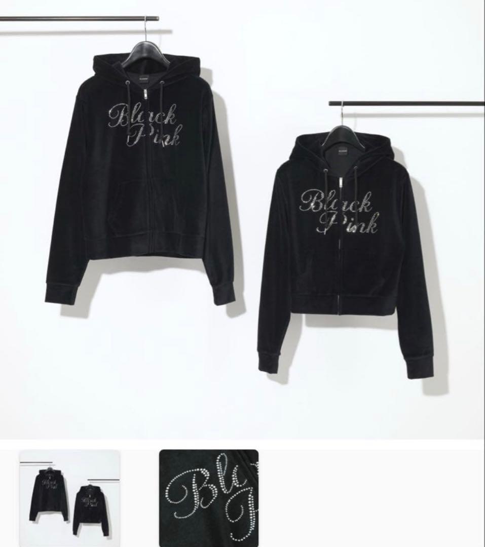 BLACKPINKベロアジップアップフーディー (ブラック)Mサイズ 上下も可