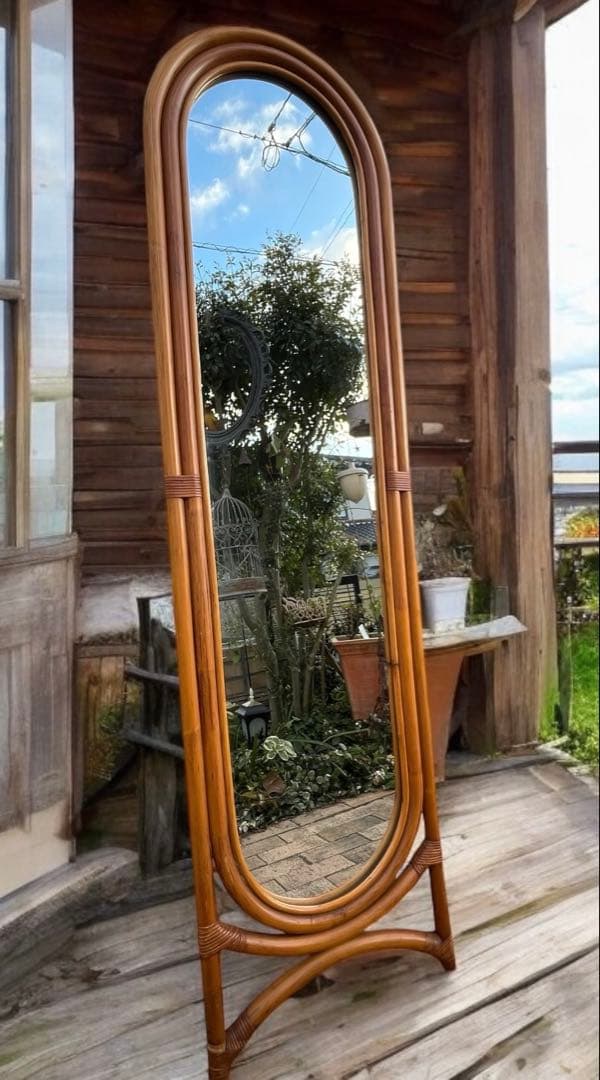 ラタン ヴィンテージ 姿見 籐家具 昭和