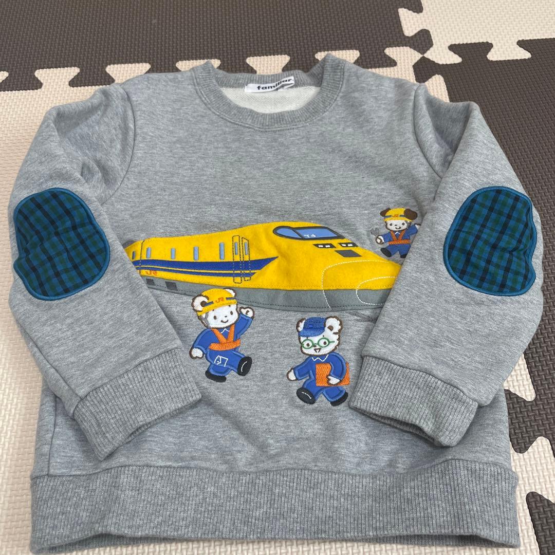 ファミリア 新幹線刺繍トレーナー グレー