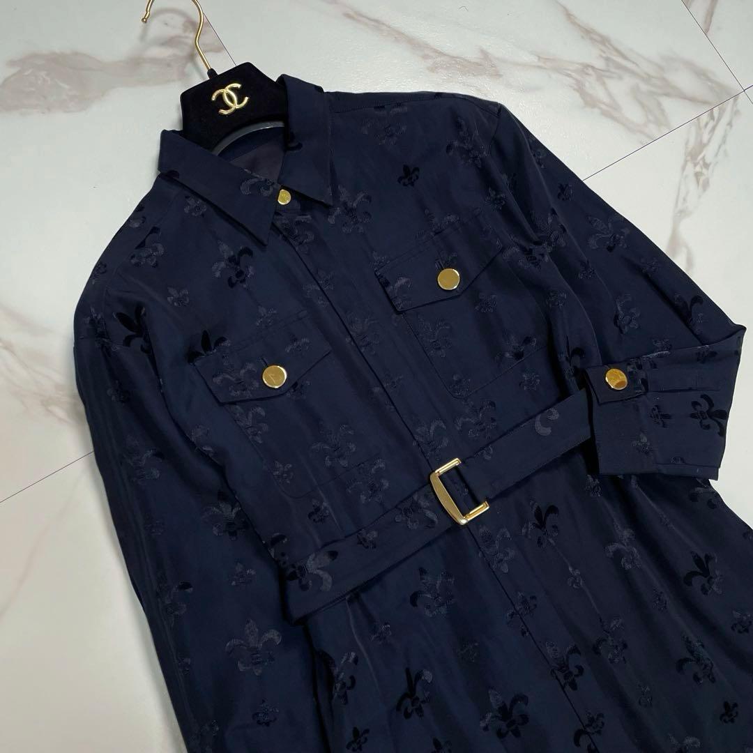 近年✨グレースコンチネンタル グログランジャガードシャツドレス 花柄 ネイビー