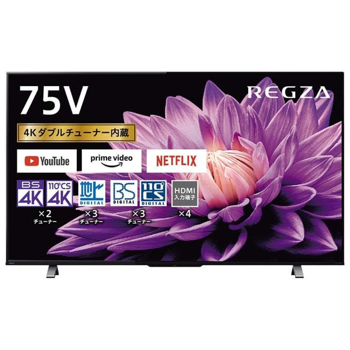 75インチ 送料・設置込 REGZA 75M540X 2画面 チューナー8基