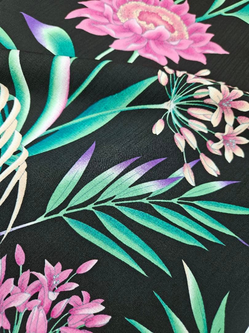 新品撫松庵プレタ浴衣セオアルファ花柄アガパンサス黒　日本製　訳あり