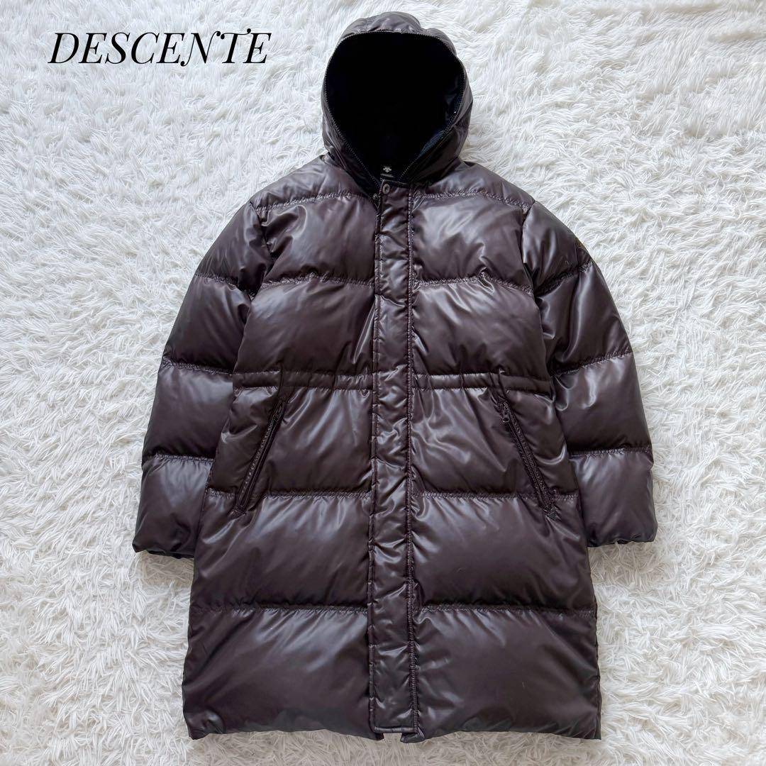 DESCENTE デサント ダウンロングコート ブラウン 光沢 手洗可 L