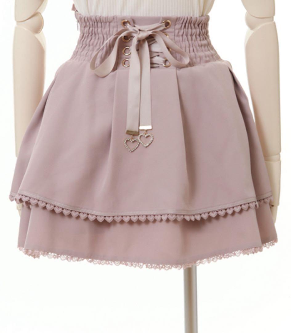 LIZLISA ピンク 2連リボンベルトスカパン スカート Lサイズ