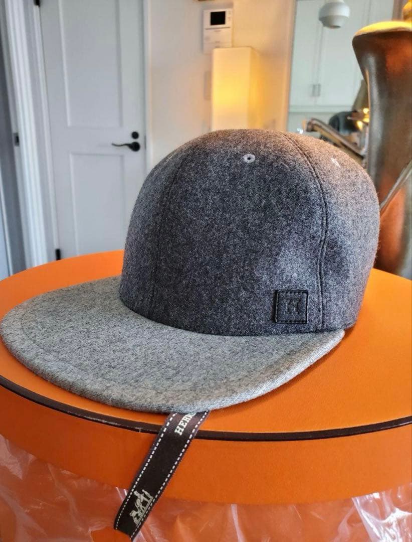 HERMES【エルメス】レザーパッチウールキャップ グレー サイズ58