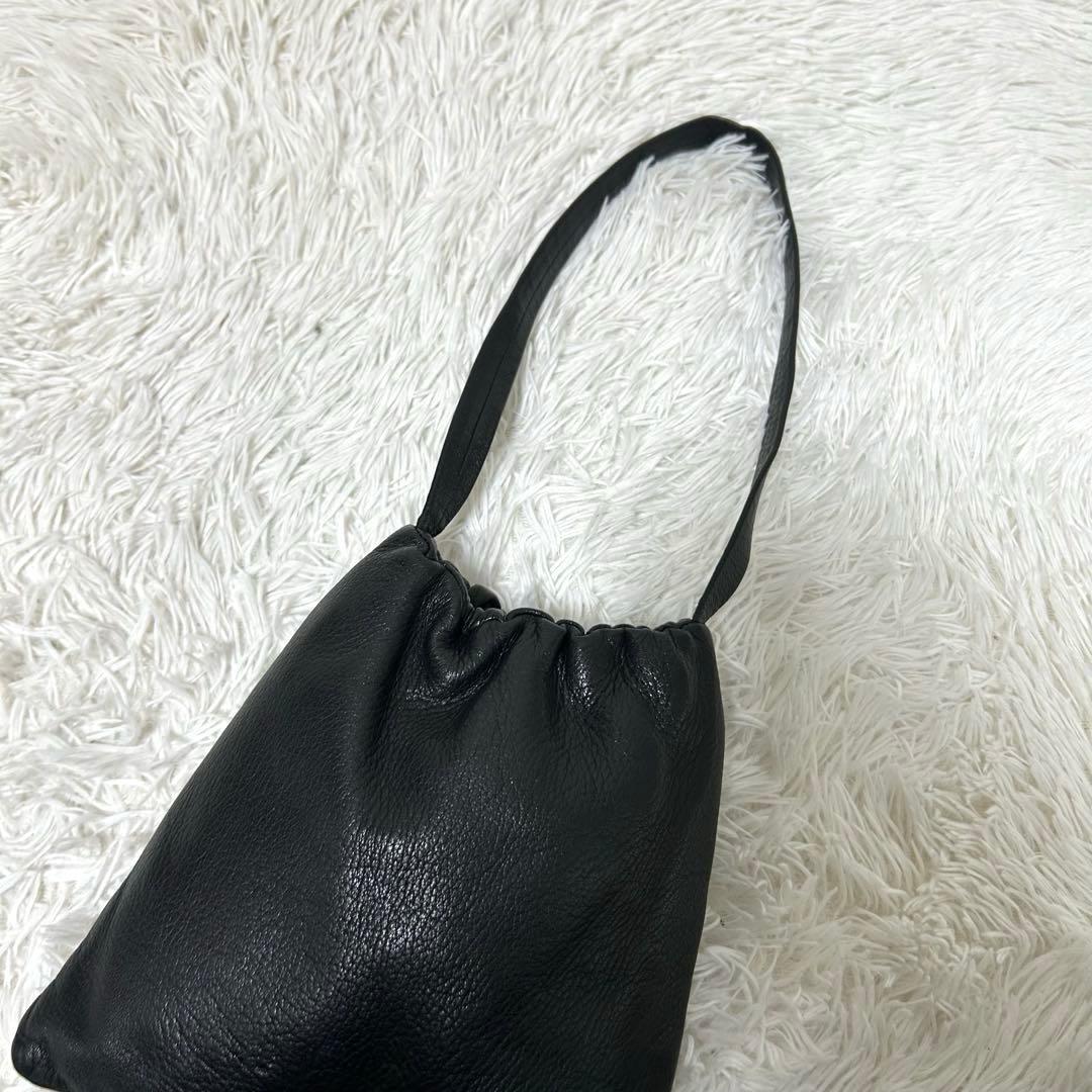 【美品✨巾着/2way】アエタ　ワンショルダー　ハンドバッグ　レザー　ブラック