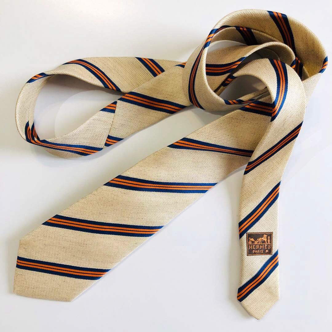 HERMES 子供用 ネクタイ ストライプ柄 ベージュ