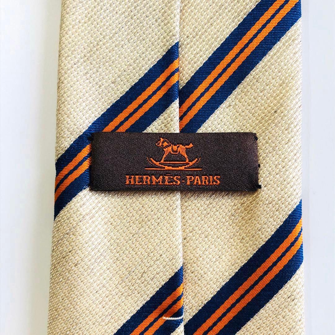 HERMES 子供用 ネクタイ ストライプ柄 ベージュ
