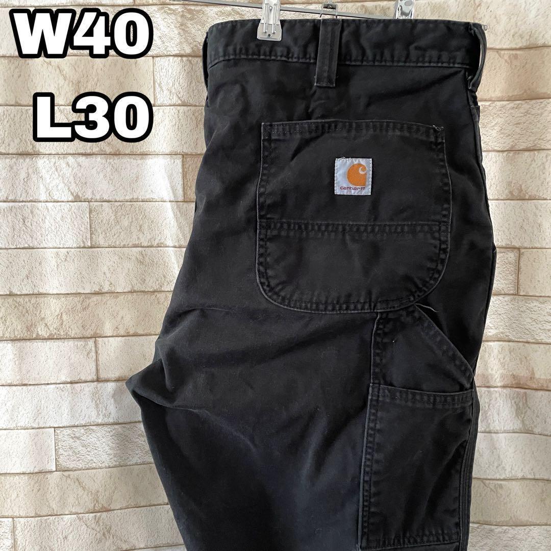 カーハート ワークパンツ 刺繍ロゴ ブラック 黒 40×30