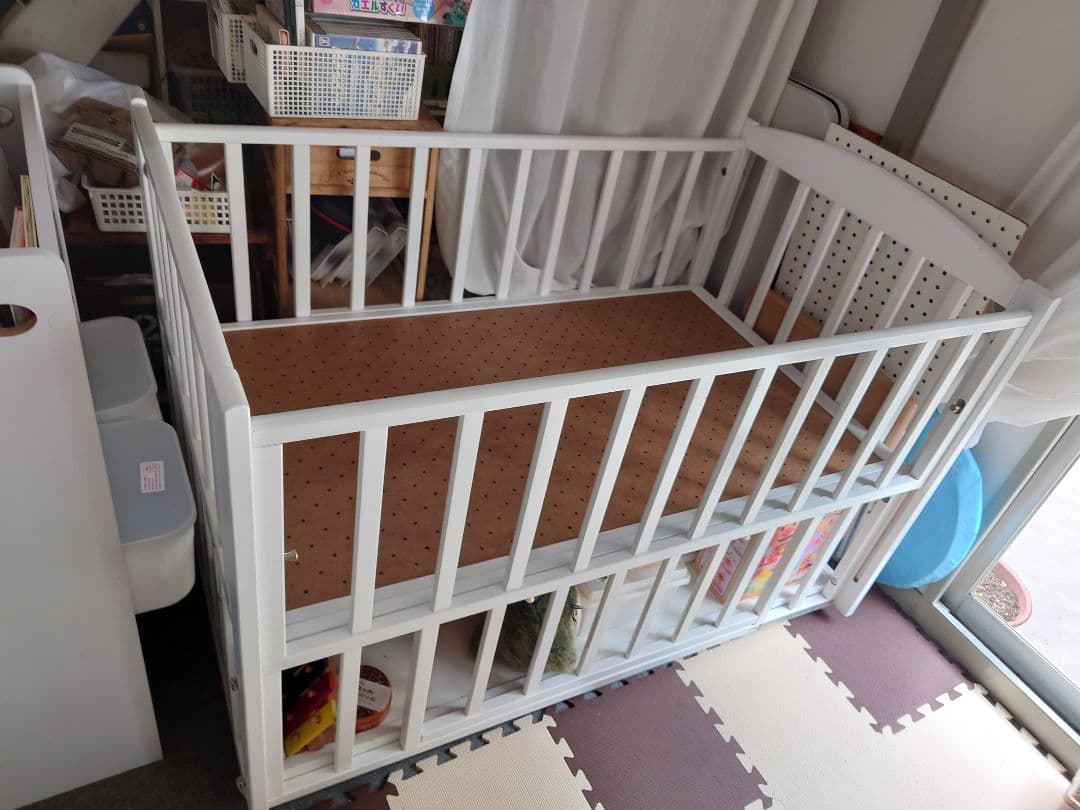 まるり、YAMASAKIツーオープンベビーベッドb-sideホワイト木製