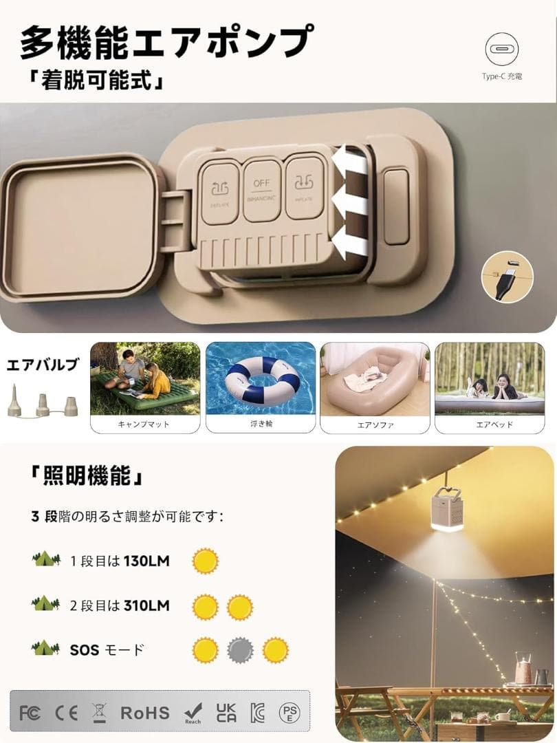 エアーベッド 電動ポンプ内蔵 厚50cm シングル2個セット　ダブルベッド