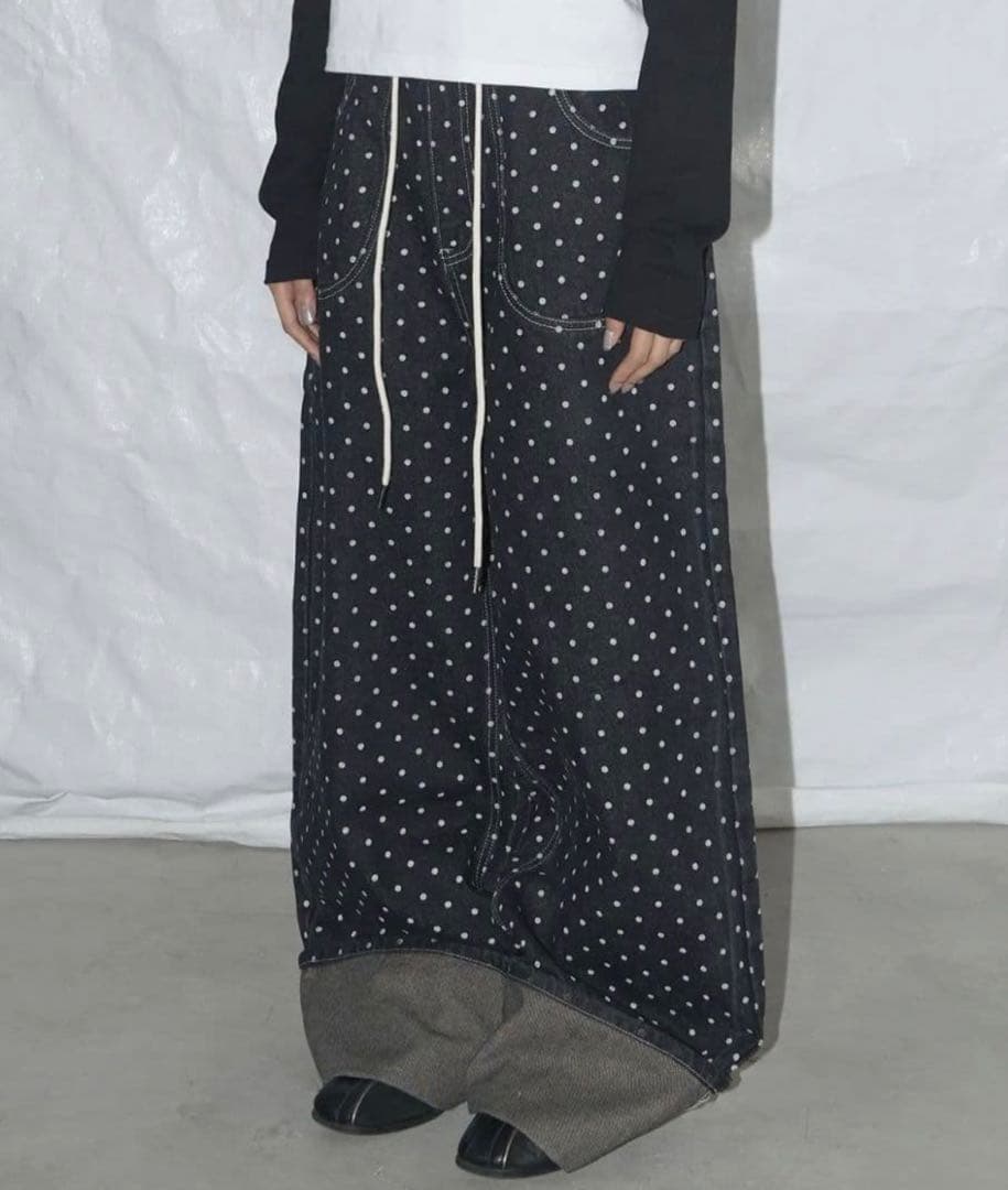 FANCY CLUB ストリングドットロールアップ　パンツ ドット柄　ブラック