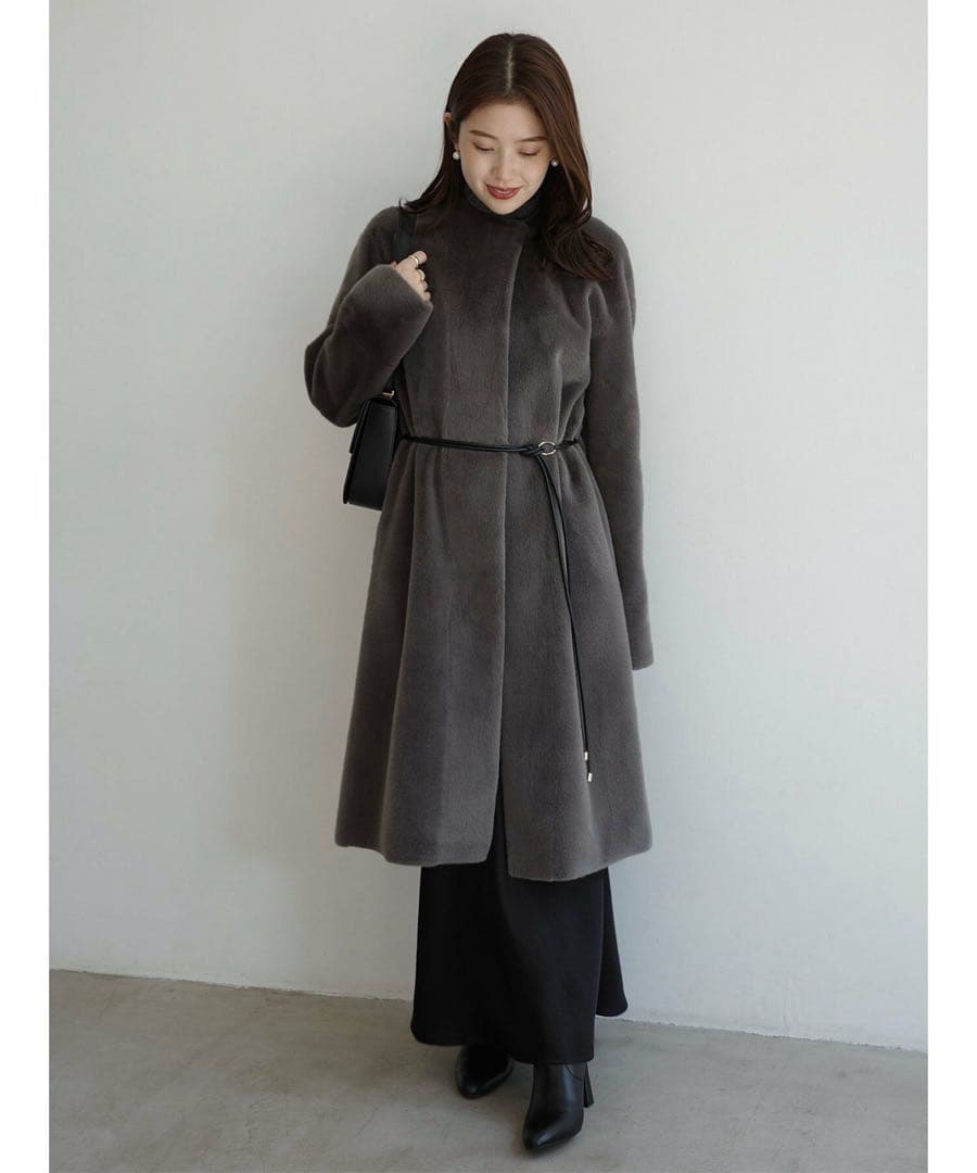 anuans ECOPEL ノーカラーファーコート