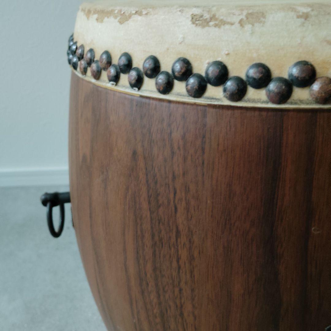 和太鼓 長胴 一尺 φ30cm 木製皮張 鉄製取手4箇所 撥 台付セット