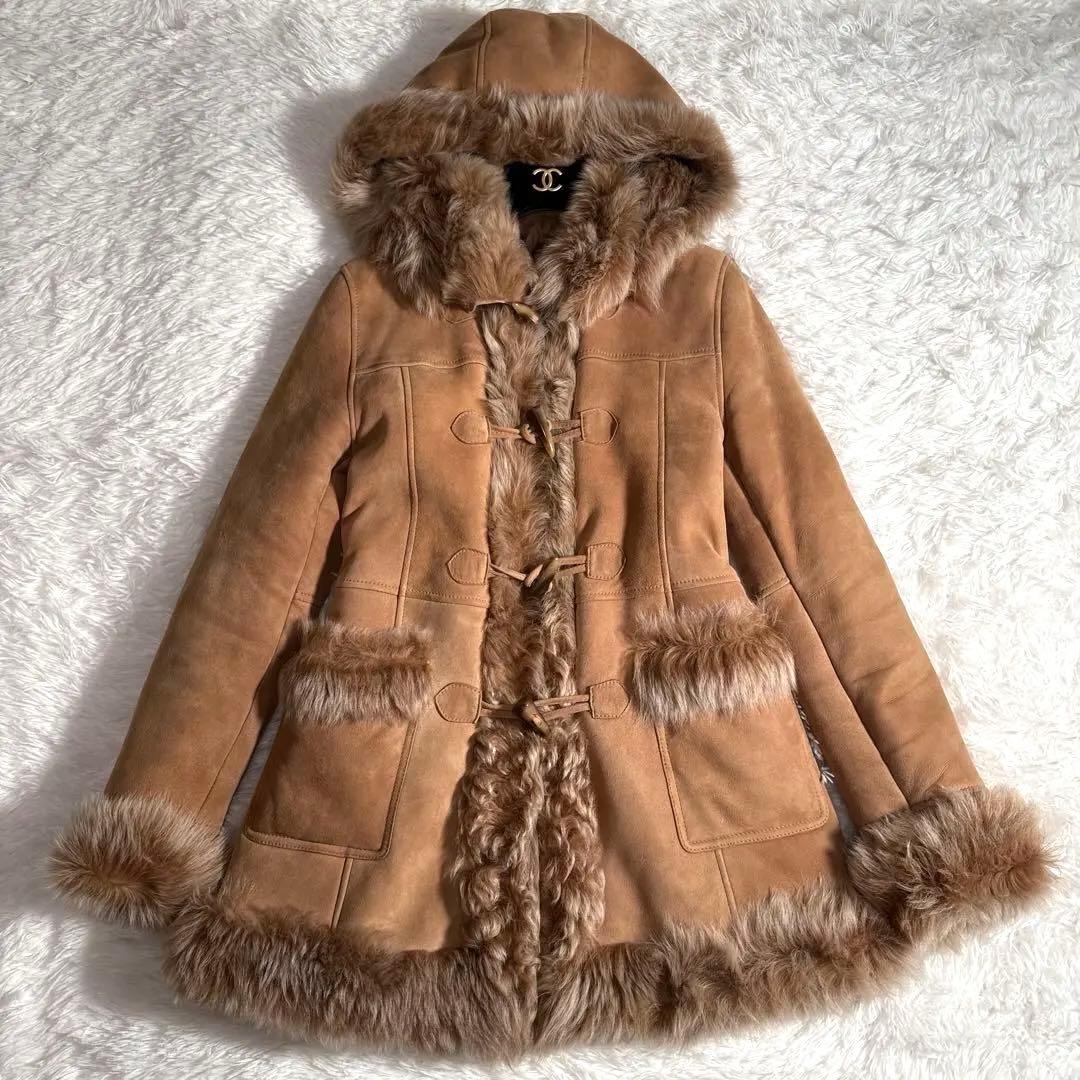 ダッフルコート ムートンコート Aライン フーディ トグルボタン 羊皮 毛皮
