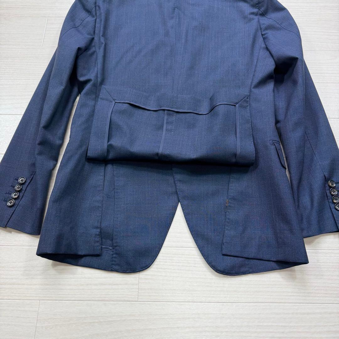 極美品 スーツセレクト 高級生地 ゼニア グレンチェック ネイビー スーツ M