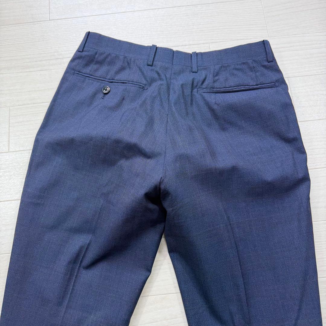 極美品 スーツセレクト 高級生地 ゼニア グレンチェック ネイビー スーツ M