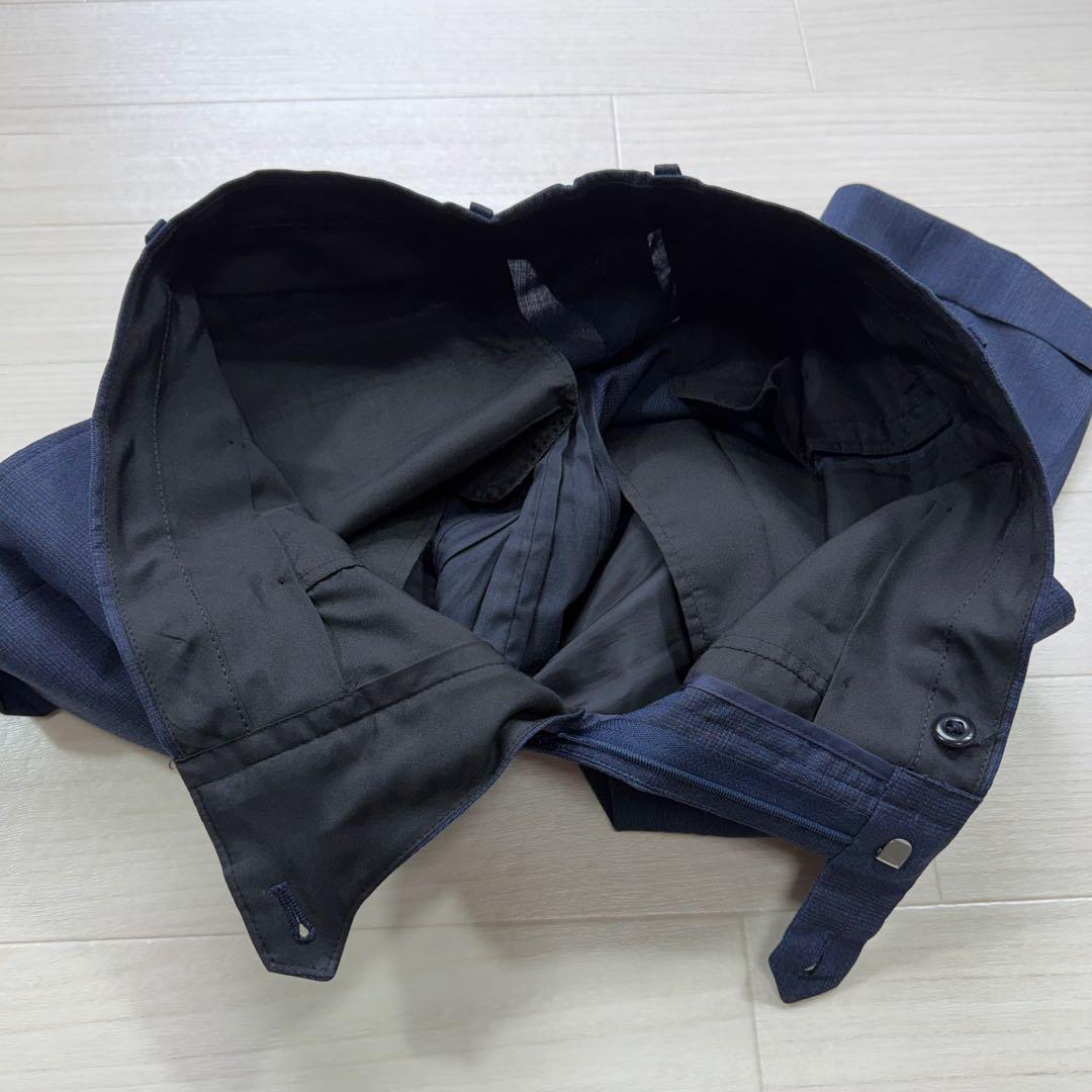 極美品 スーツセレクト 高級生地 ゼニア グレンチェック ネイビー スーツ M