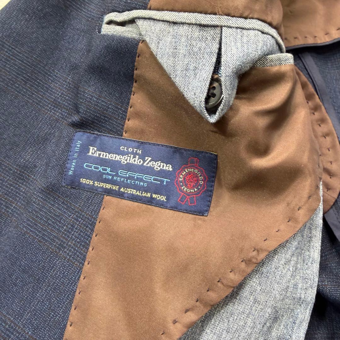 極美品 スーツセレクト 高級生地 ゼニア グレンチェック ネイビー スーツ M