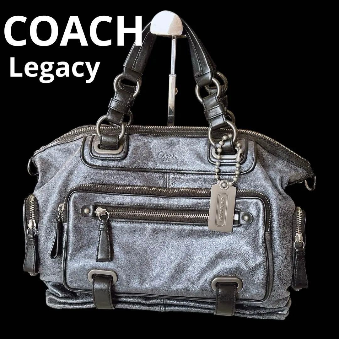 COACH レガシー メタリックグレー 本革 サッチェル ハンドバッグ