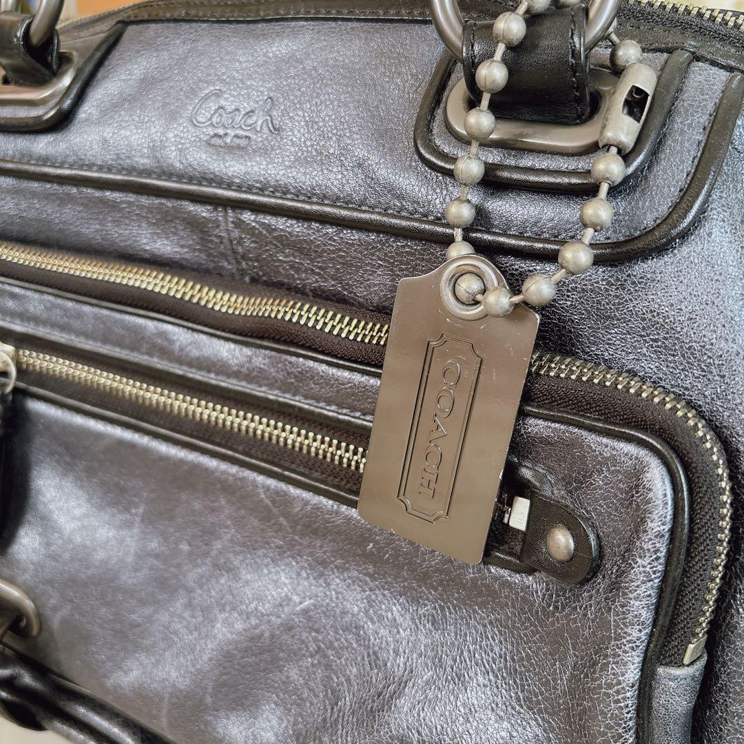 COACH レガシー メタリックグレー 本革 サッチェル ハンドバッグ